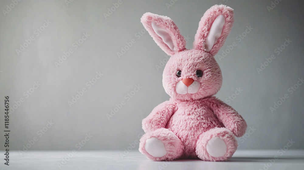 Fototapeta premium A cute pink plush bunny, perfect for Easter celebrations. Ideal for festive decor, children's gifts, or playful branding in spring-themed events.