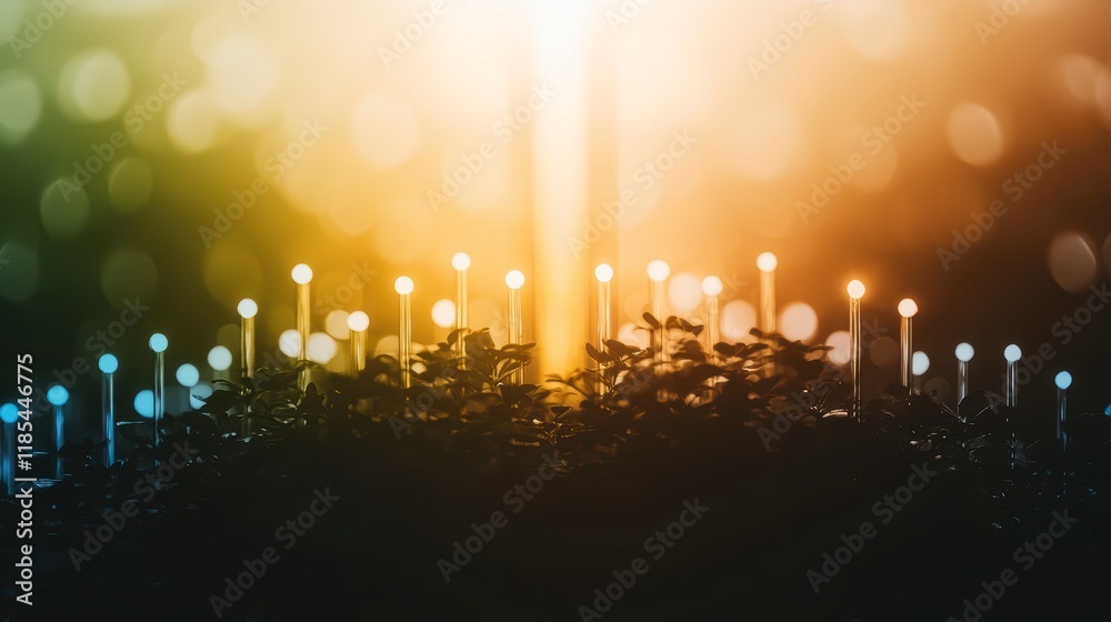 Abstract Background Illuminated Plants Warm Lights Bokeh Abstract Background Illuminated Plants Warm Lights Bokeh