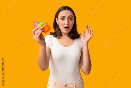 Beautiful shocked woman wit...