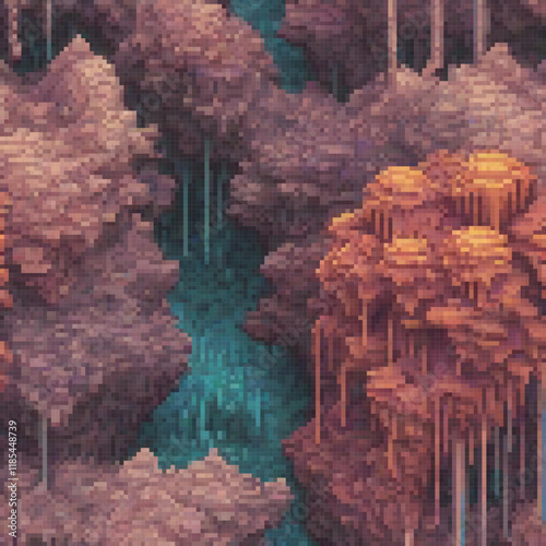 Pixel art forest with a serene river
