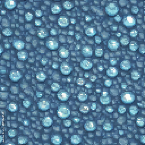 Pixel art showcasing water droplets on a serene blue backdrop.