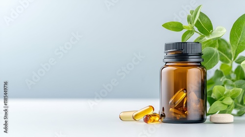 Wallpaper Mural A bottle of herbal oil with leaves for natural health and beauty treatments Torontodigital.ca