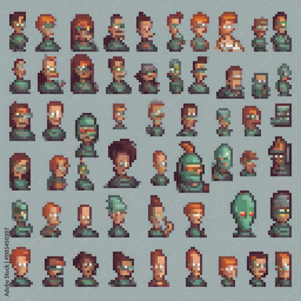 Naklejka premium Pixel art of a bearded man with a hat, perfect for retro-style collections.