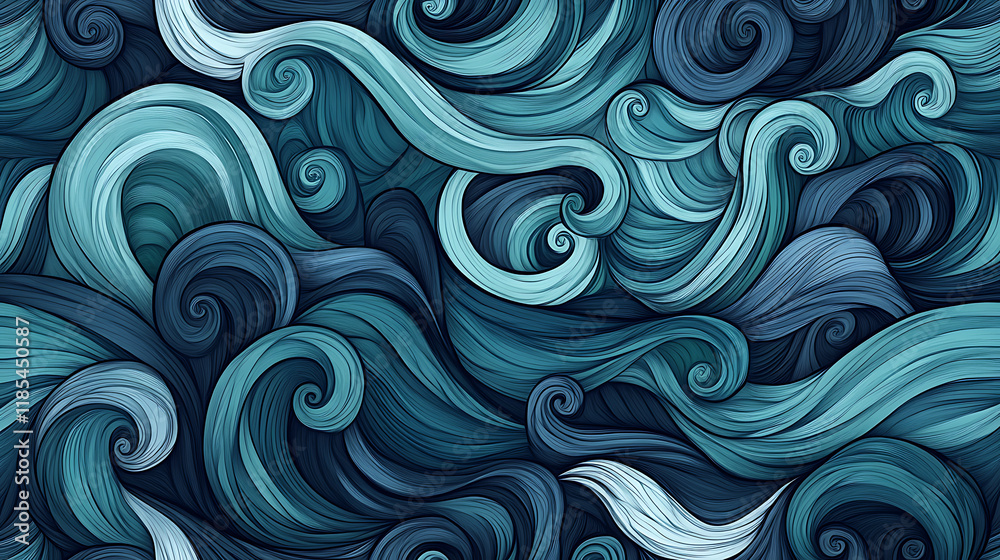 Fototapeta premium Seamless Pattern of Abstract Waves in Cool Tones