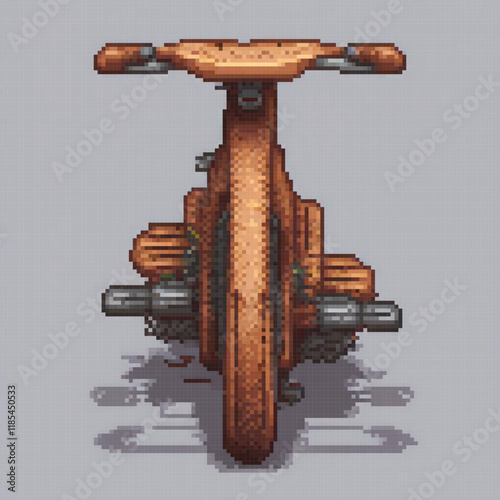 Vintage pixel art bike with a rustic wooden handlebar