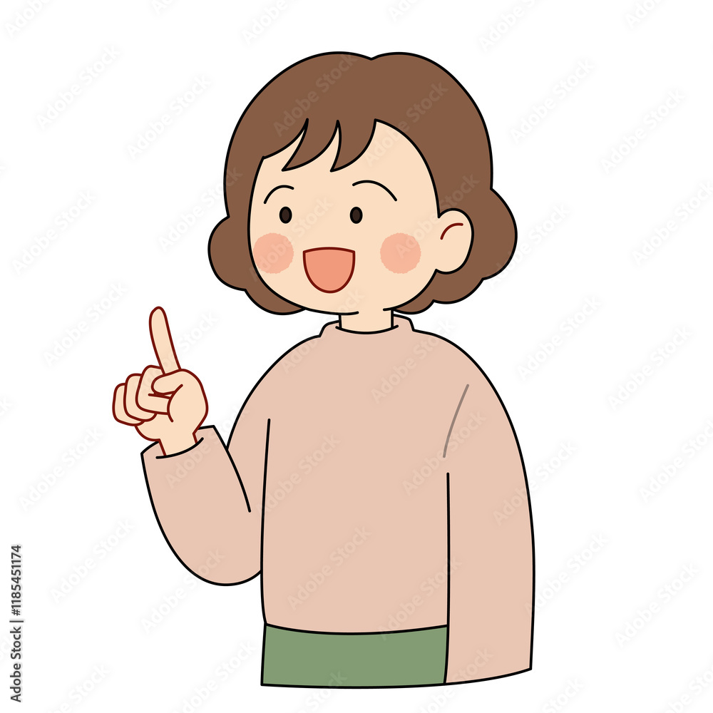 女性、若い、指をさす、笑顔 女性、若い、指をさす、笑顔