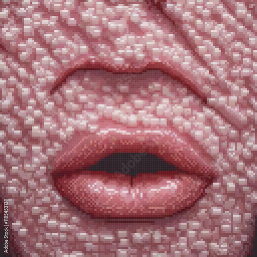 Stunning pixel art of a womans pink-lipped beauty, perfect for cosplay and art lovers.