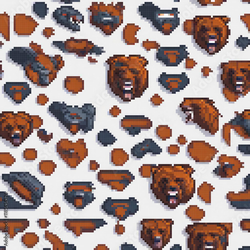 Pixel art featuring adorable bears on a pristine white backdrop.
