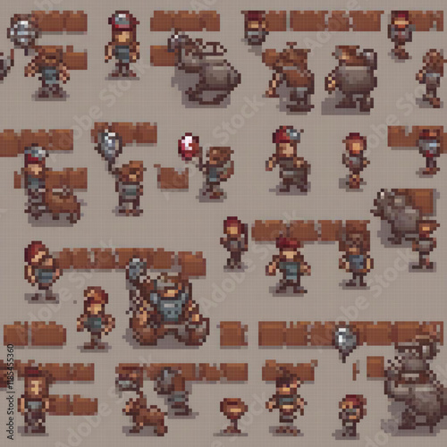 Pixel art dungeon adventurers in a vintage style