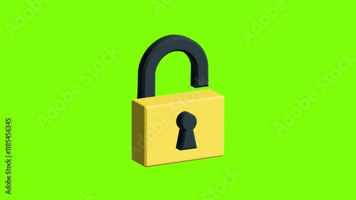 Padlock animation on green screen background, chroma key, 3d lock animation  photo