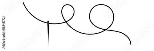 Sewing needle with a long  thread.  needle and thread Vector icon illustration eps 10.