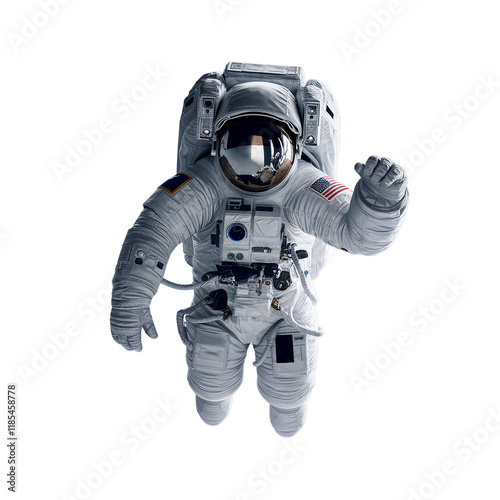 Astronaut floating weightlessly in a realistic spacesuit isolated on transparent background photo