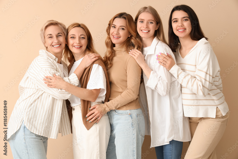 Beautiful hugging women on beige background Beautiful hugging women on beige background