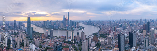 Canvas Print Aerial view of shanghai skyline at sunrise