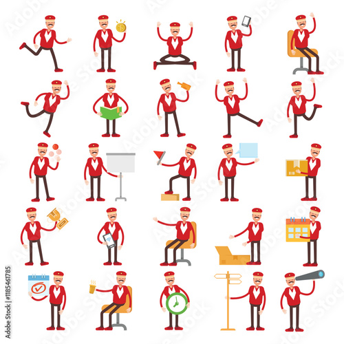train operator characters in different poses illustration set