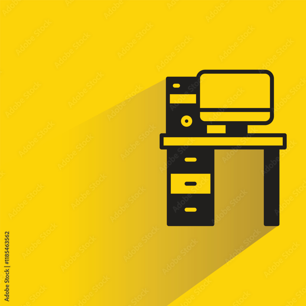 printer on table icon with shadow on yellow background printer on table icon with shadow on yellow background