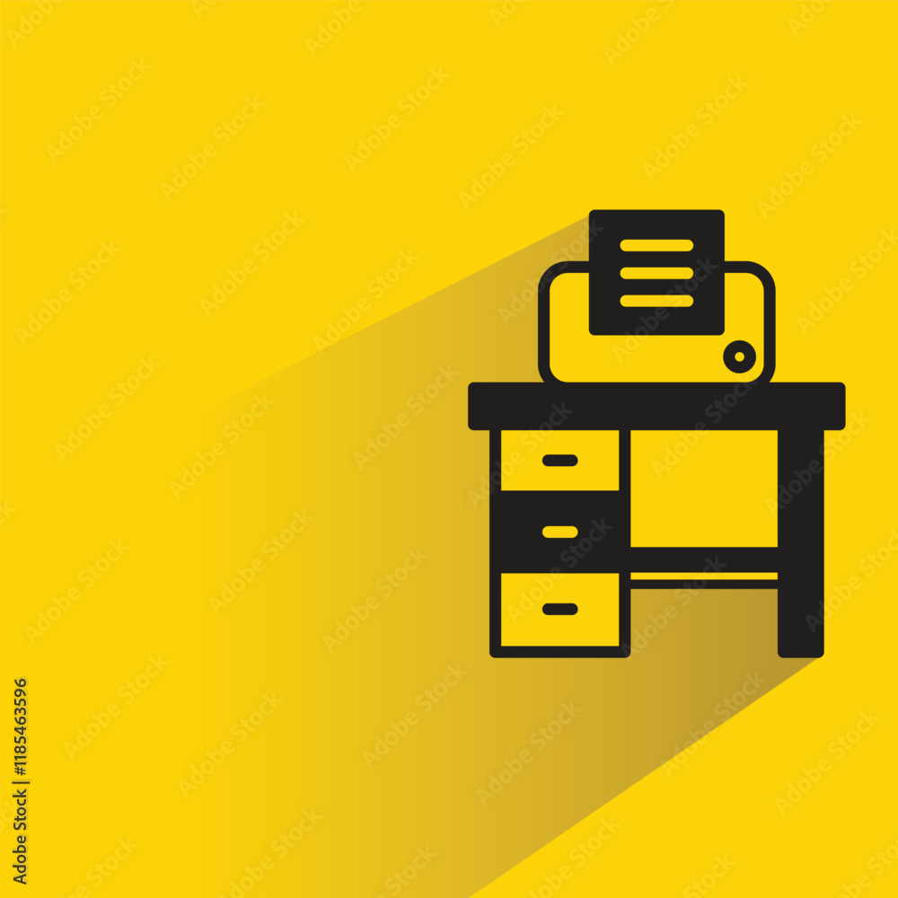 printer on table icon with shadow on yellow background printer on table icon with shadow on yellow background