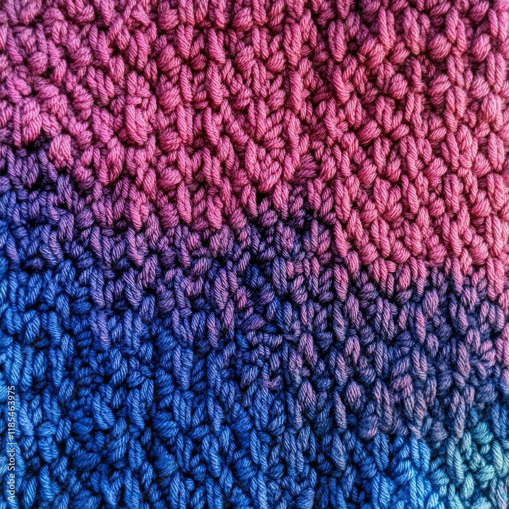 Textured gradient crochet with red and blue yarn intricacy Textured gradient crochet with red and blue yarn intricacy