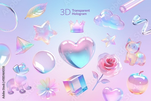 3D transparent holographic shape design element set