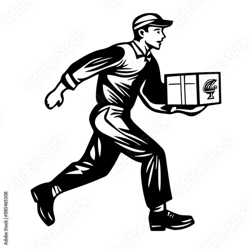  Vector Silhouette of Courier Delivering a Package