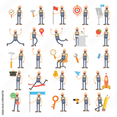labor man characters in different poses illustration set