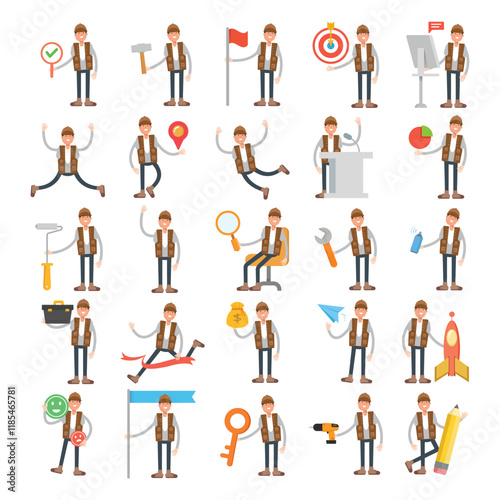 male characters in different poses illustration set