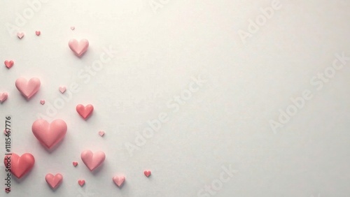 Pink Hearts Scattered on a Light Background, Perfect for Romantic Designs and Valentine's Day Celebrations