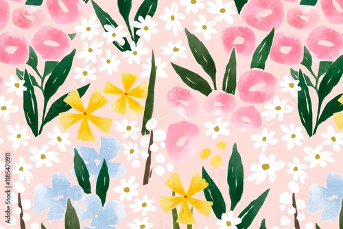 Fototapeta Naklejka Na Ścianę i Meble -  Spring flower background, watercolor hand painted pattern