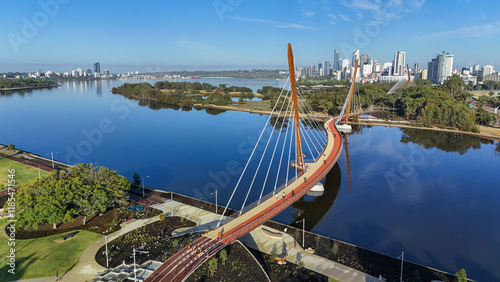 Aerial view of the Boorloo Bridge over the Swan River in Perth, Western Australia