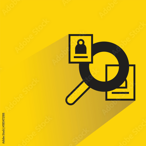 magnifier and job application icon with shadow on yellow background