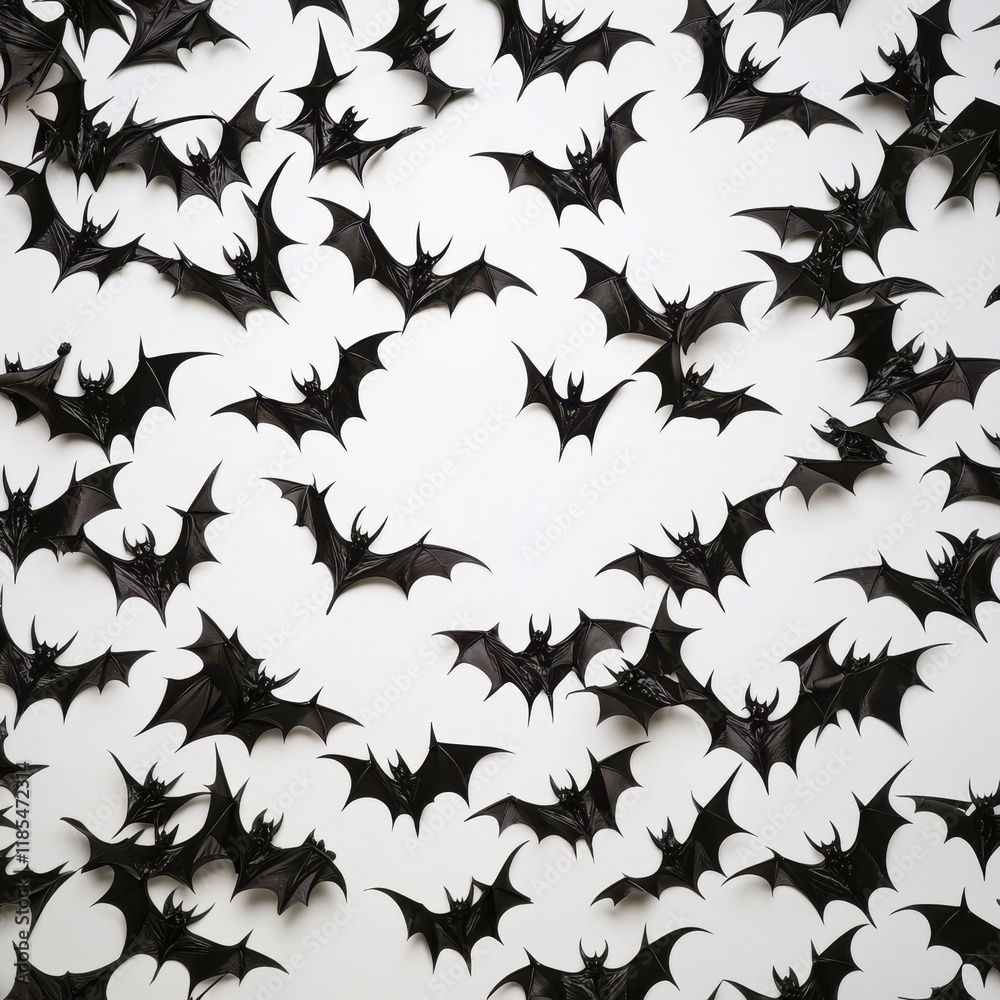 Fototapeta premium Halloween Background Black Bats on White Spooky Party Decor