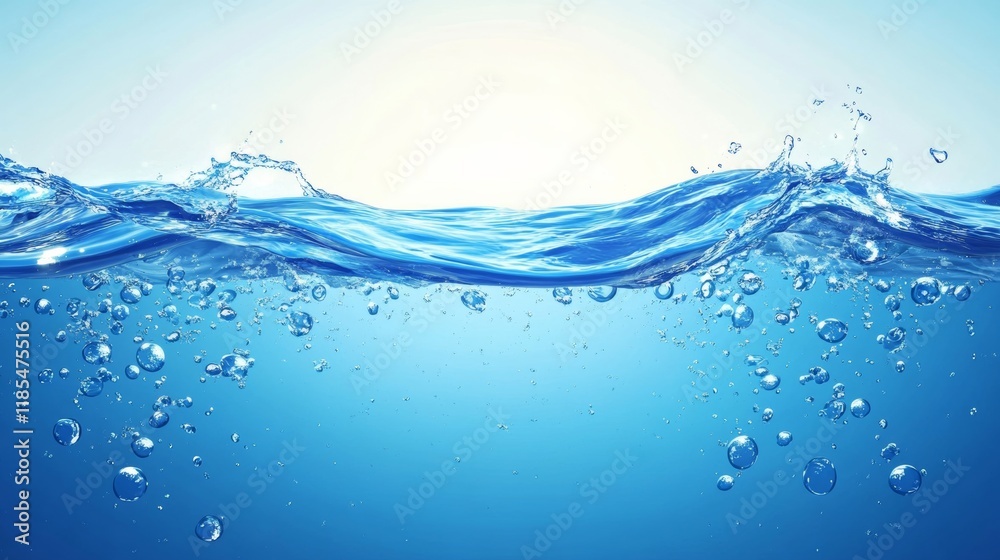 Bluewater waves on the surface ripples blurred. Defocus blurred transparent blue colored clear calm water surface texture with splash and bubbles. Water waves with shining pattern texture background. Bluewater waves on the surface ripples blurred. Defocus blurred transparent blue colored clear calm water surface texture with splash and bubbles. Water waves with shining pattern texture background.