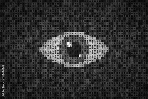 Watching eye over binary code background, software for user spying