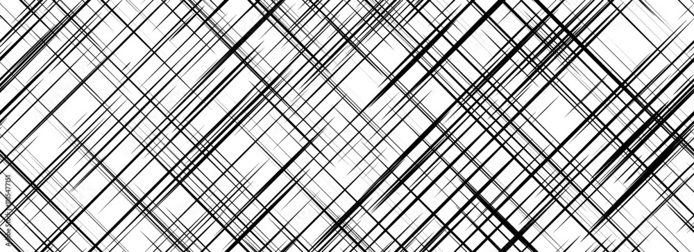 Black cross hatch seamless texture. Diagonal line repeating pattern surface. Rough sackcloth or burlap fabric background. Crosshatch linen canvas material overlay wallpaper. Vector