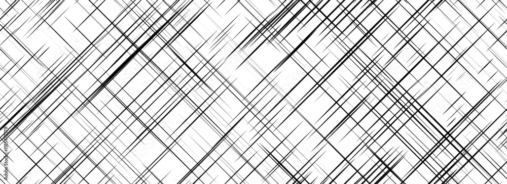Black cross hatch seamless texture. Diagonal line repeating pattern surface. Rough sackcloth or burlap fabric background. Crosshatch linen canvas material overlay. Vector backdrop