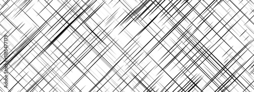 Black cross hatch seamless texture. Diagonal line repeating pattern surface. Rough sackcloth or burlap fabric background. Crosshatch linen canvas material overlay. Vector backdrop