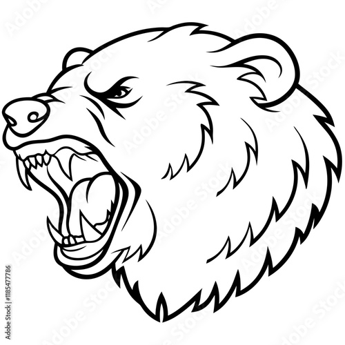 vector of head angry and roaring bear, simple line art style, isolated white background