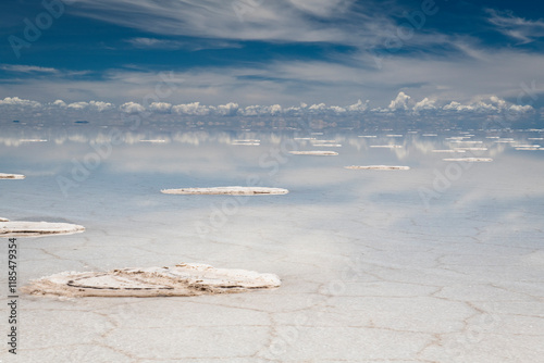 Salt formation on Uyuni salar covered in water