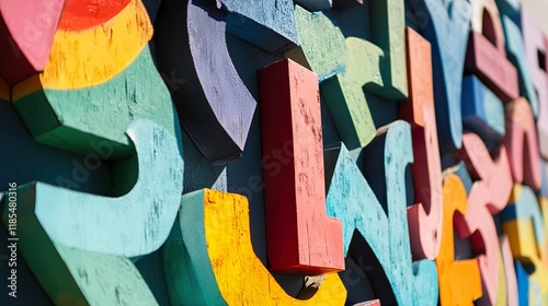 Colorful Wooden Letters Background: Alphabet Art Texture photo