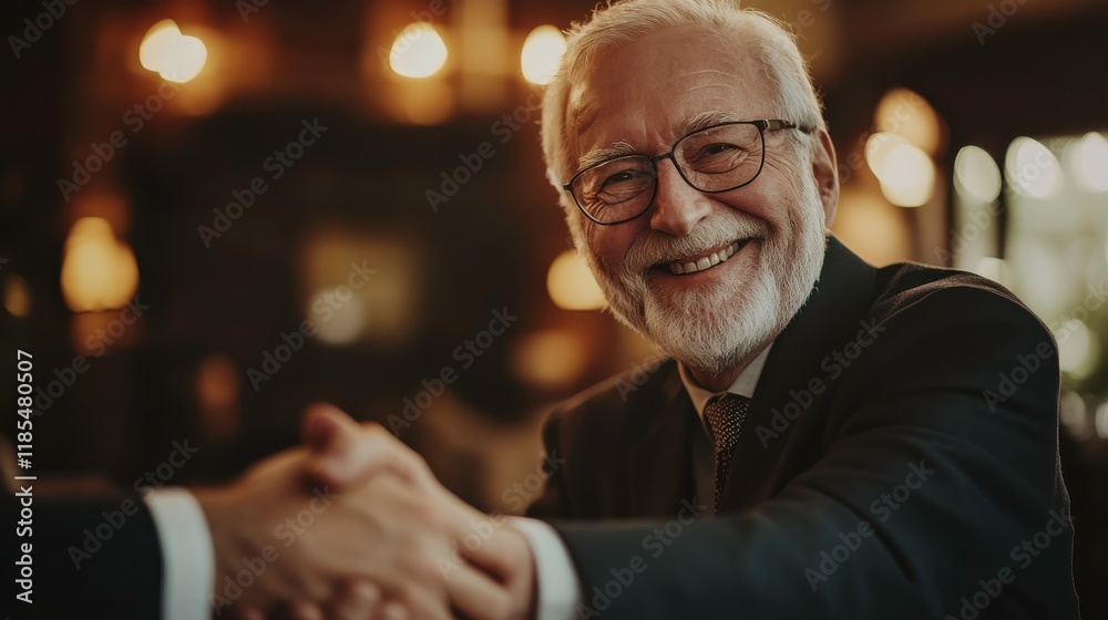 Elderly Man Shaking Hands with Financial Advisor Elderly Man Shaking Hands with Financial Advisor