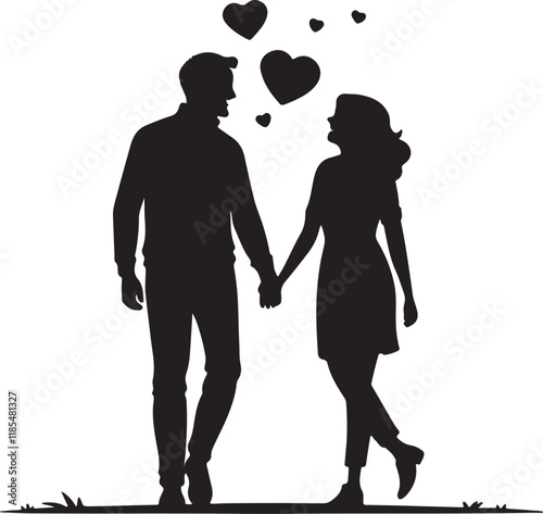 A happy couple and loving environment walking silhouette. Vector illustration design.