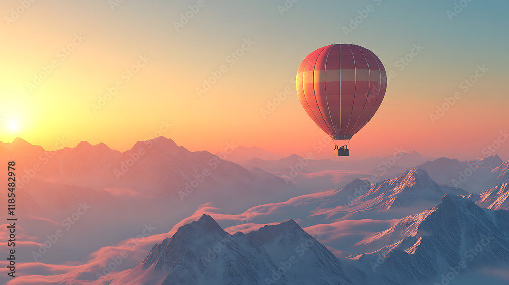 Stylized Hot Air Balloon Floating Over a Scenic Landscape Stylized Hot Air Balloon Floating Over a Scenic Landscape