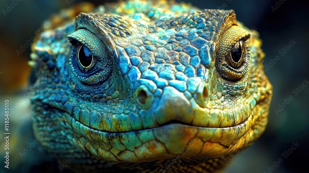 Fototapeta premium Close-Up Portrait of a Blue and Yellow Lizard