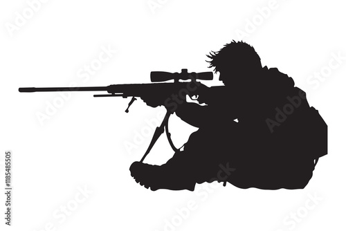 Person with sniper silhouette vector illustration