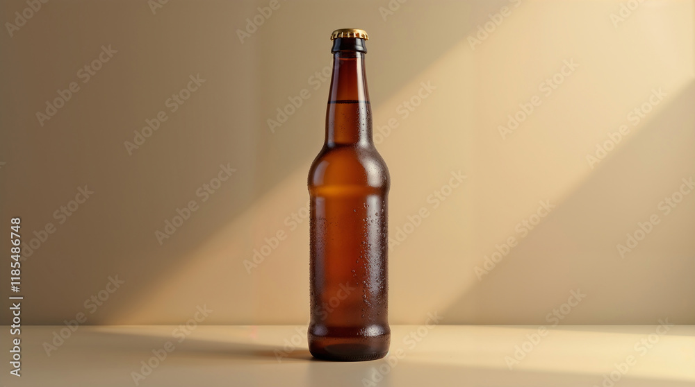 Beer Bottle Mockup, Product on Wooden Table with Light for Minimal Photography Beer Bottle Mockup, Product on Wooden Table with Light for Minimal Photography