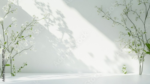 White Flowers Shadow Minimalist Spring Background