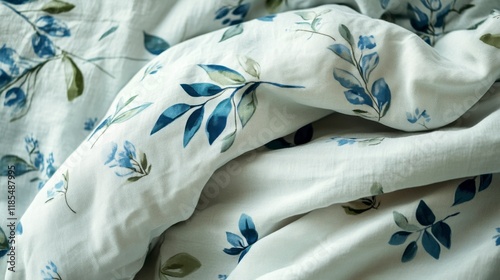 Soft Blue Floral Bedding Texture Close-Up