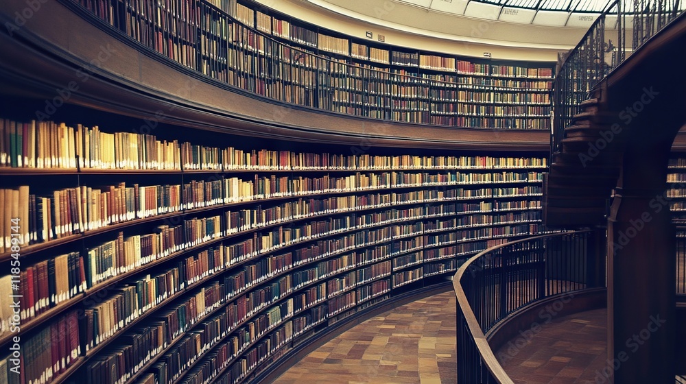 Fototapeta premium Grand Library Interior: Bookshelves and Architecture