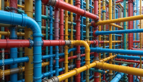 Colorfu lintersecting pipes forming a complex and intricate geometric pattern. Generative AI photo