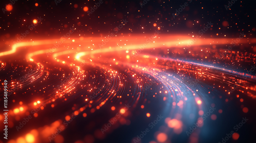 Glowing Fiber Optic Cables with Vibrant Red Data Flow Glowing Fiber Optic Cables with Vibrant Red Data Flow